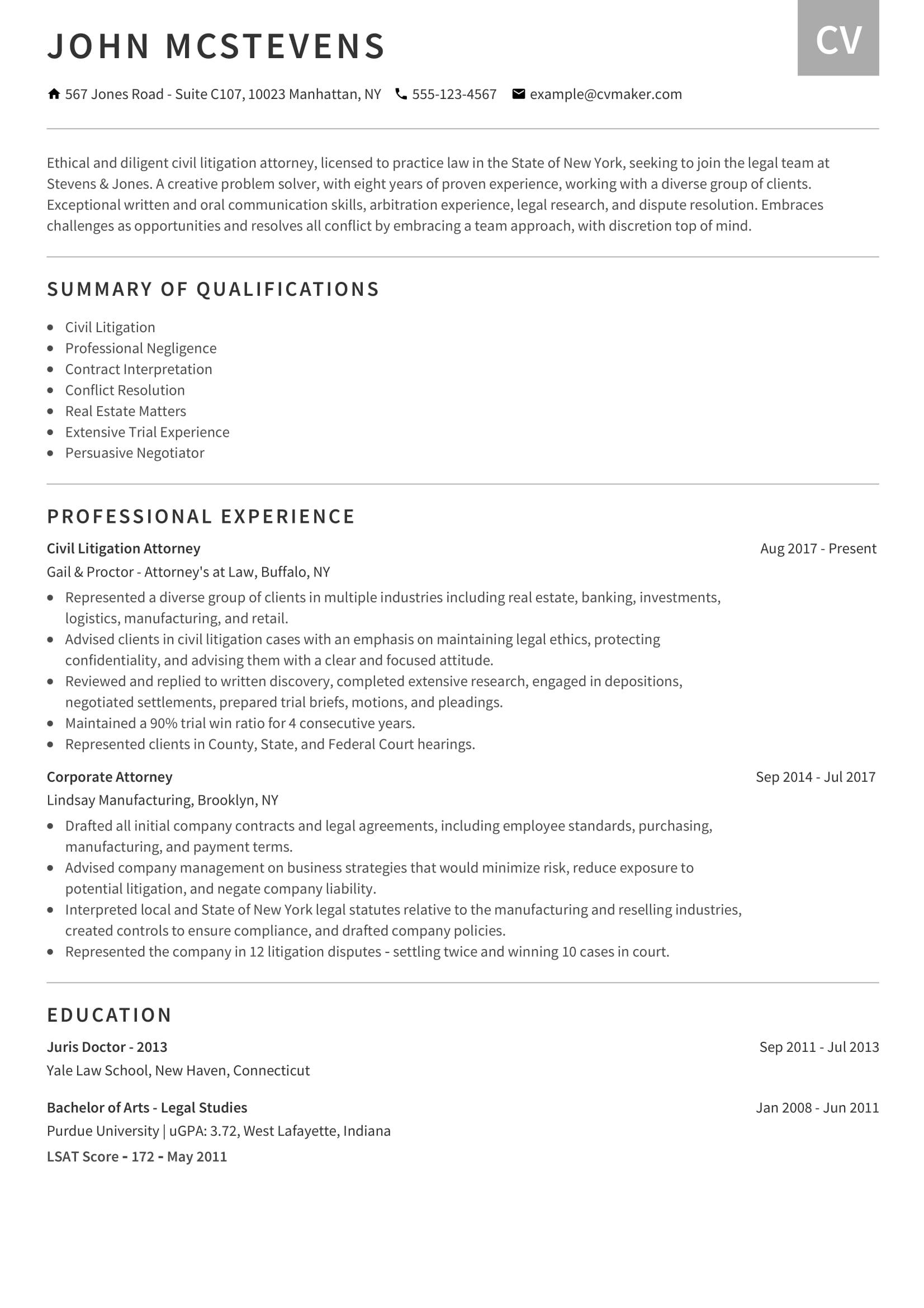 lawyer personal statement for cv