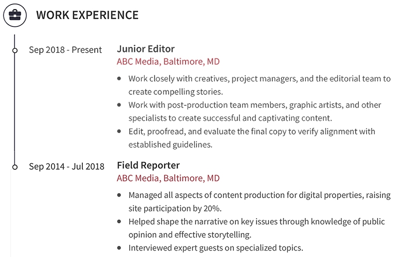 Journalism Resume Professional Work Experience Example