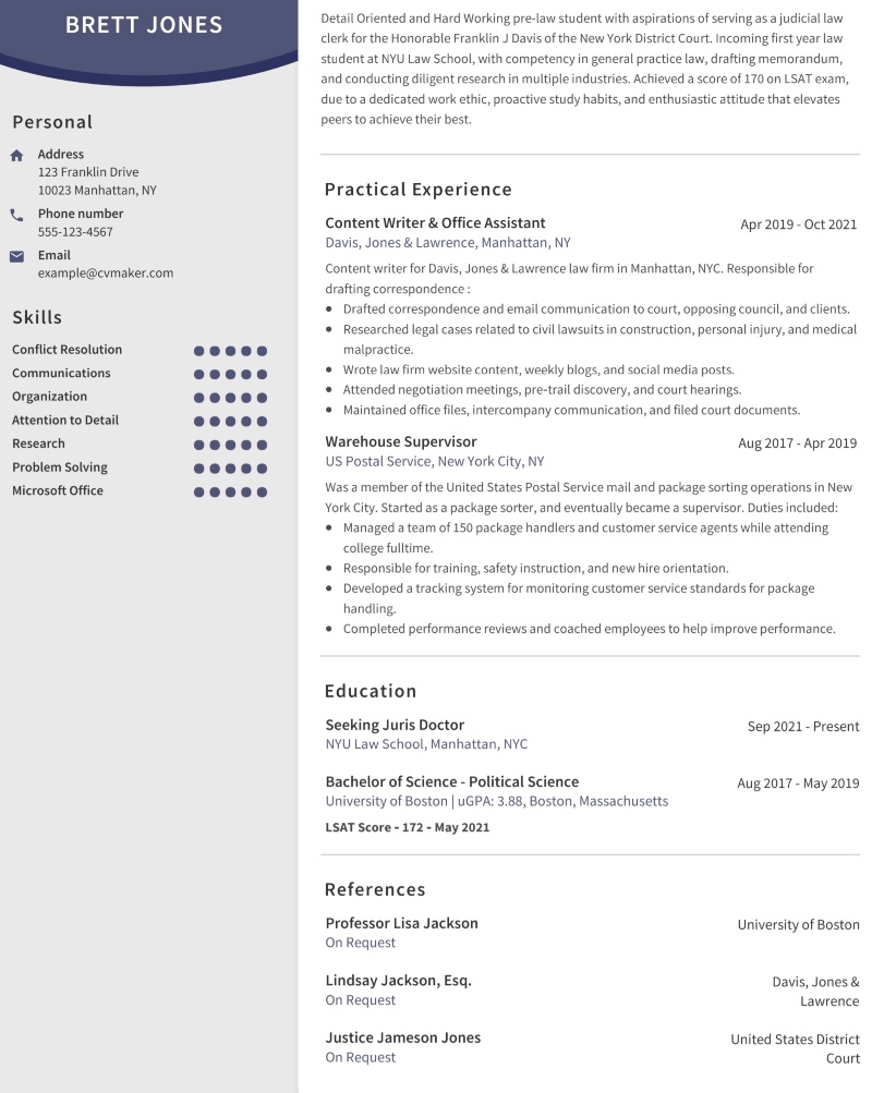 Law clerk resume