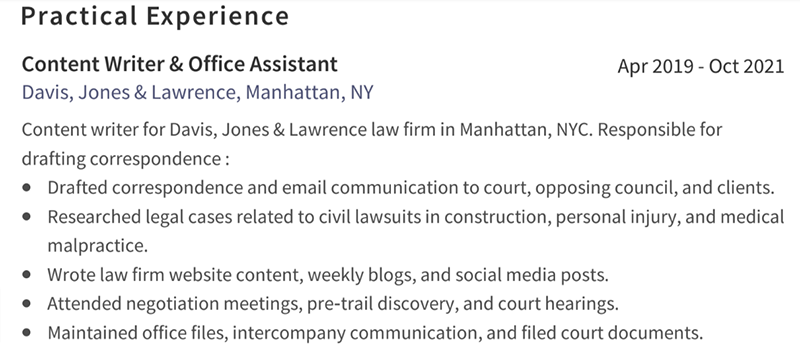 Law clerk resume