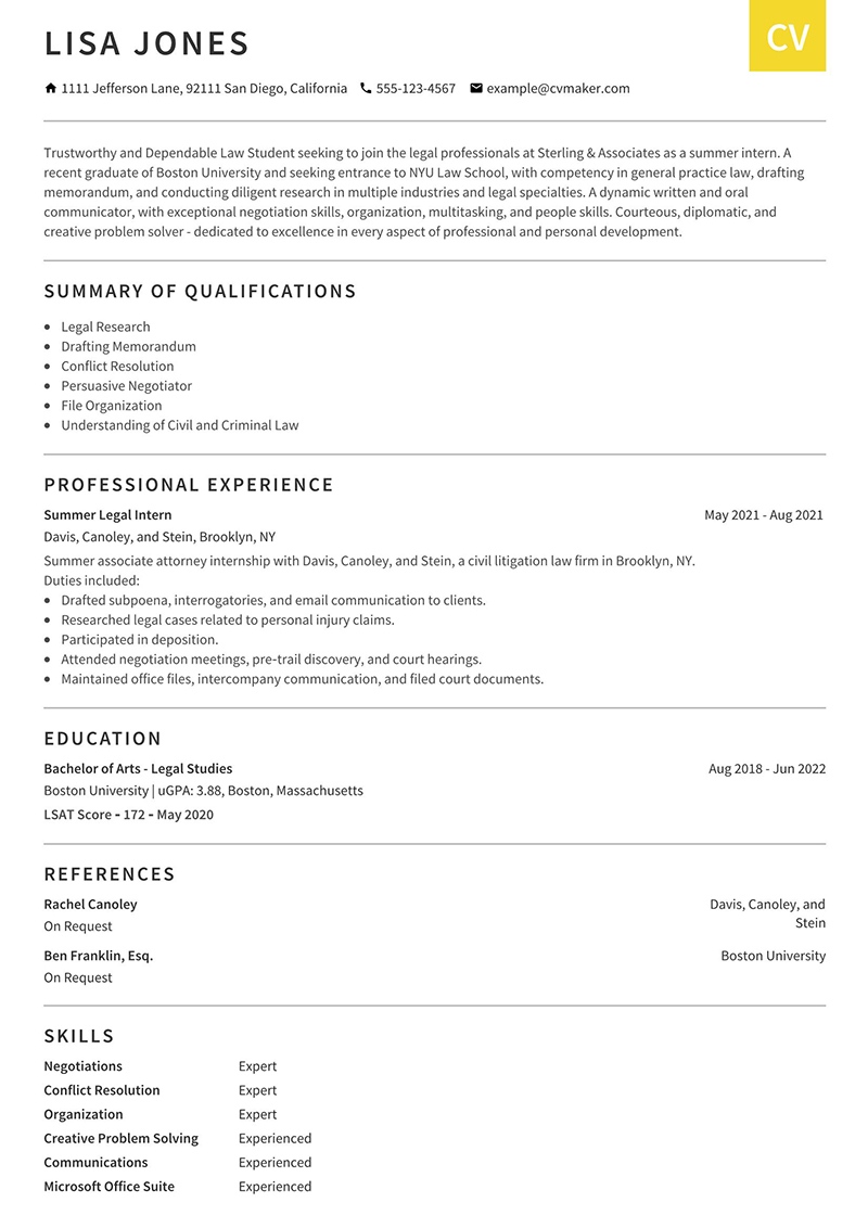 Lisa Jones Legal Internship Resume