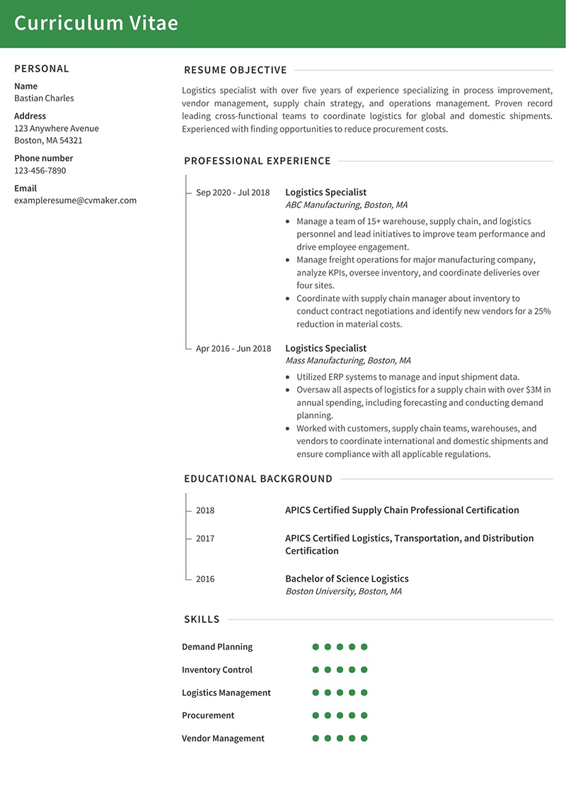 Logistic Specialist Resume