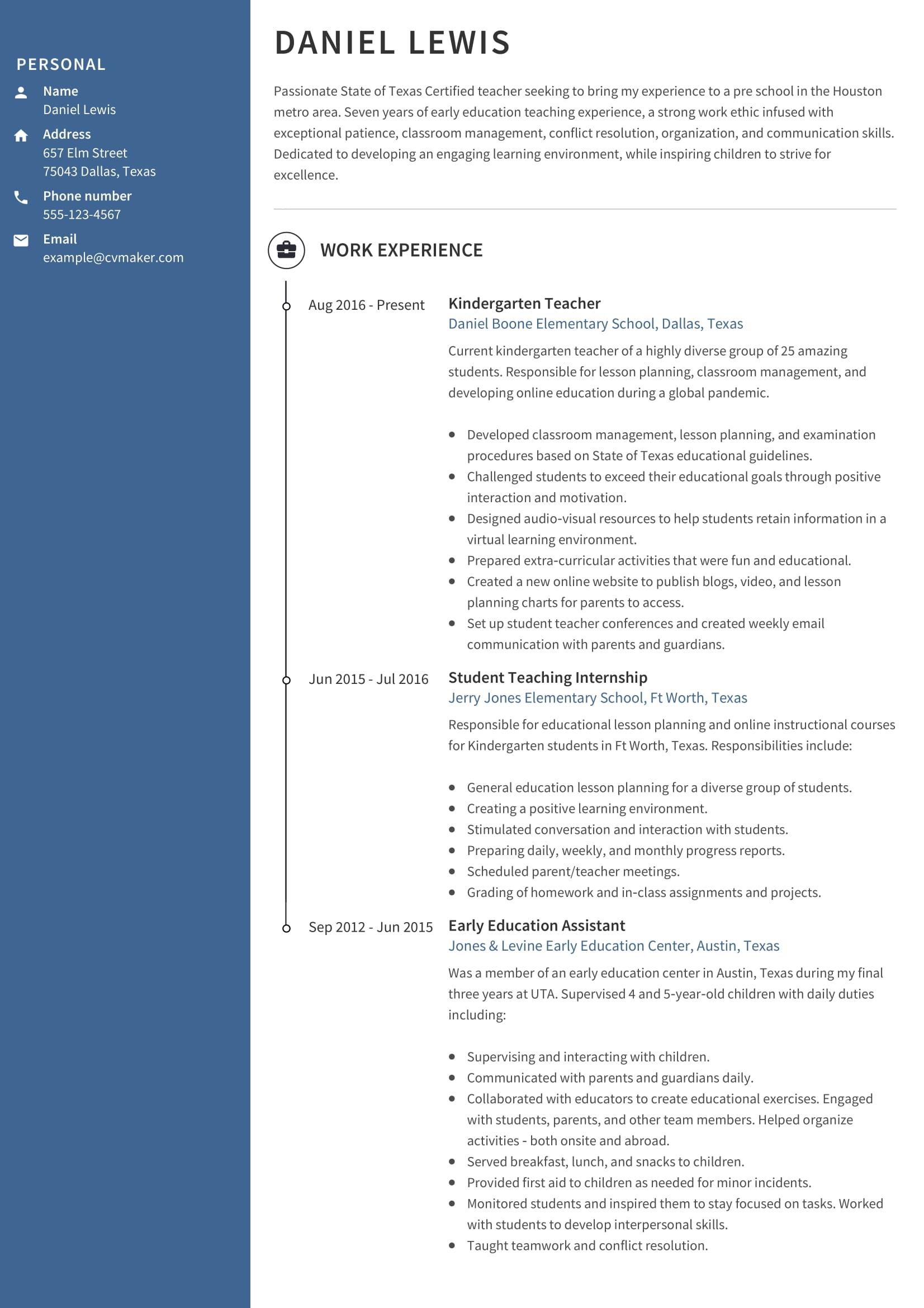 Preschool Teacher Resume Examples How To Write Guide 2023 CVmaker