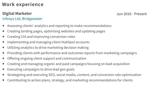 Marketing Resume Work Experience Example