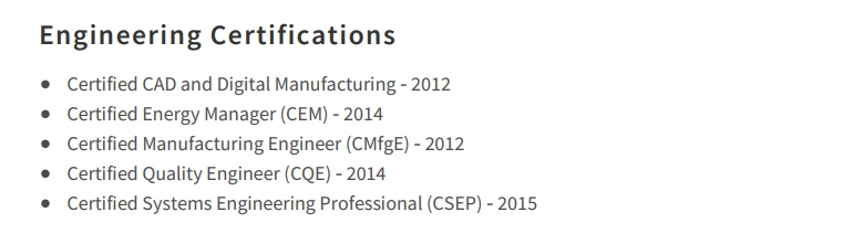 Mechanical Engineer Resume Example Certifications