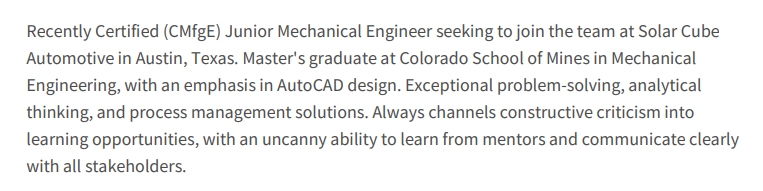 Mechanical Engineer Resume Example Entry Level Resume Summary