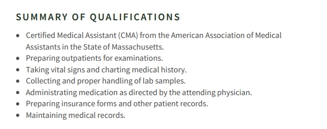 Medical Assistant Resume Summary Of Qualifications Example