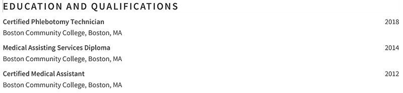 Medical Resume Education Example​