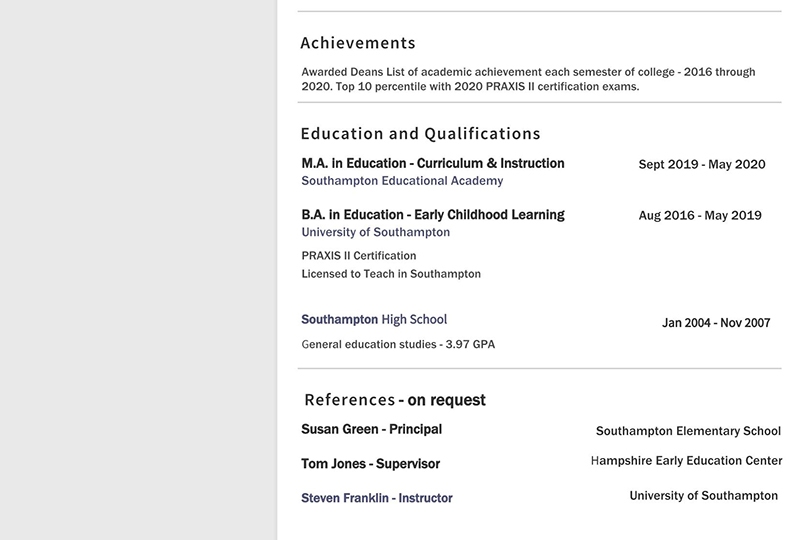 New Teacher Resume Page 2