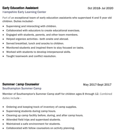 New Teacher Resume Work Experience Example