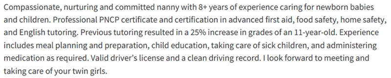 Objective Example For Experienced Nanny Resumes