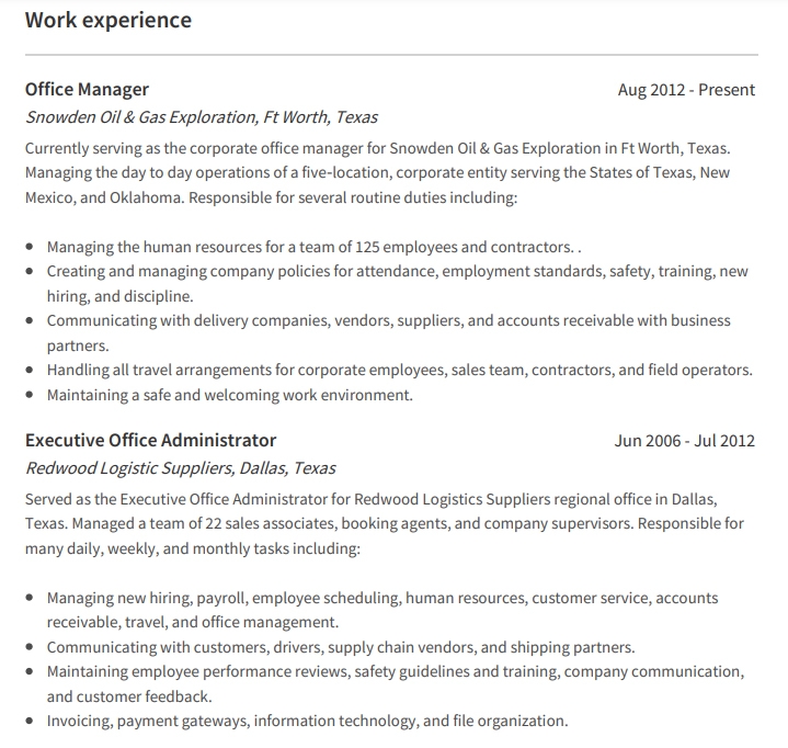 Office Manager Resume Work History Example
