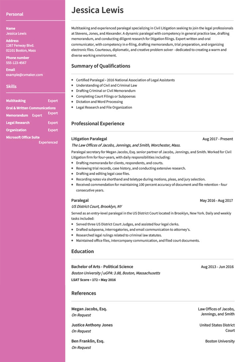 paralegal resume