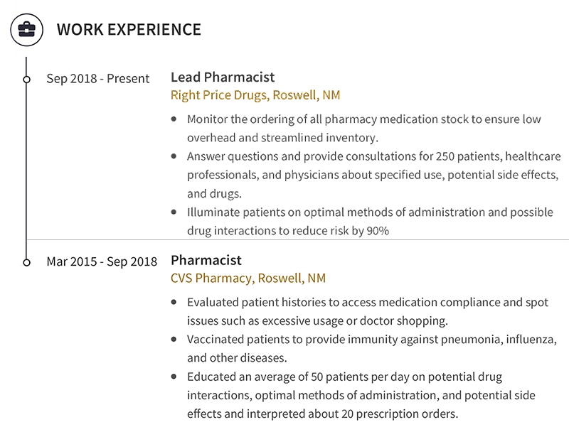 Pharmacy Work Experience Resume Example