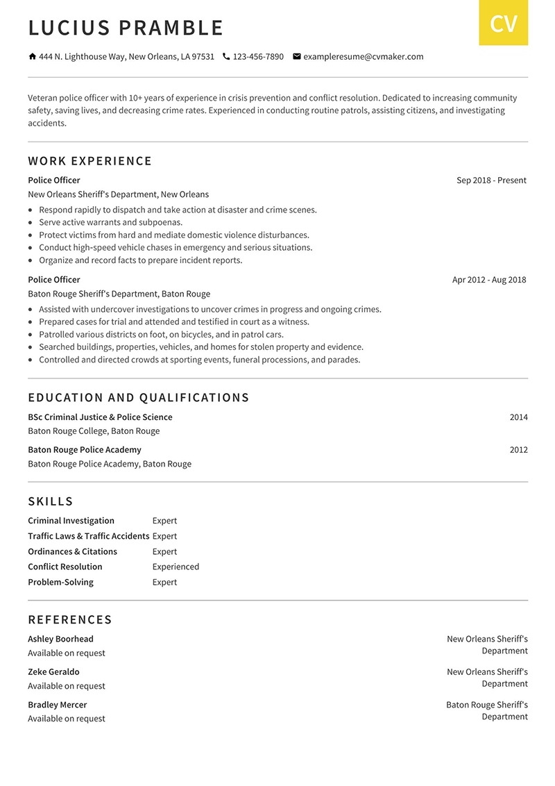 Police Officer Resume Example