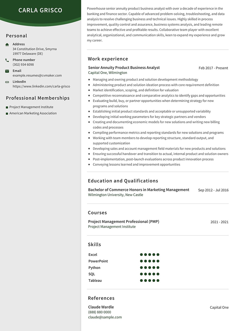 Product Analyst Resume Carla Grisco