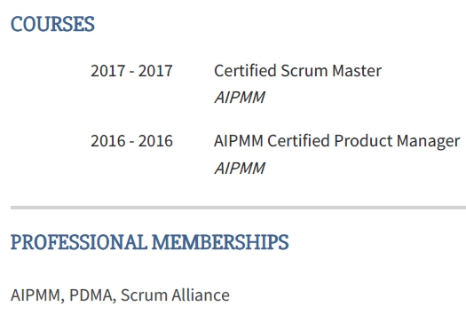Product Manager Resume Courses And Specializations Example