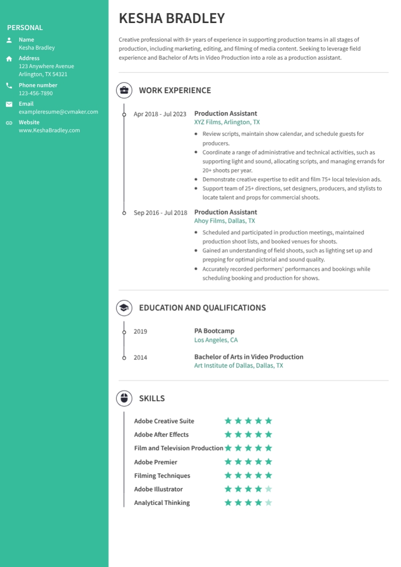 Production Assistant Resume Example