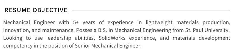 Resume Objective Example For An Experienced Engineering Resume