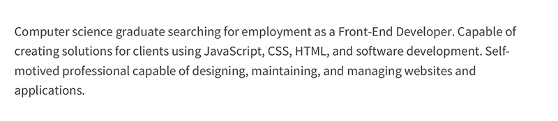 Resume Objective for Entry Level Front End Developer Resume