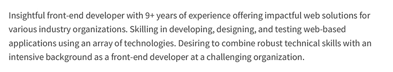 Resume Objective for Senior Front End Developer Resume