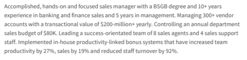 Resume Summary for an Experienced Resume for Sales Position
