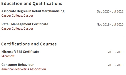 Retail Customer Service Resume Education And Certifications Example