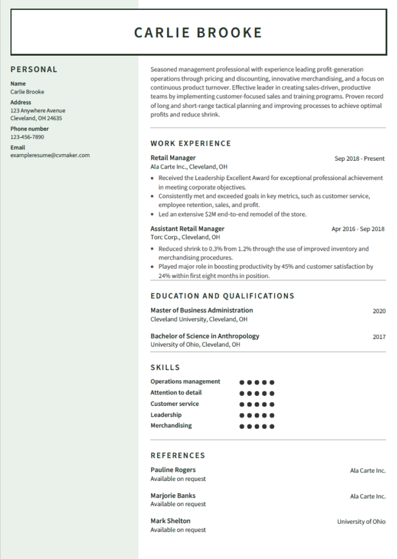 Retail Manager Resume Sample Template - Retail Manager Resume Example