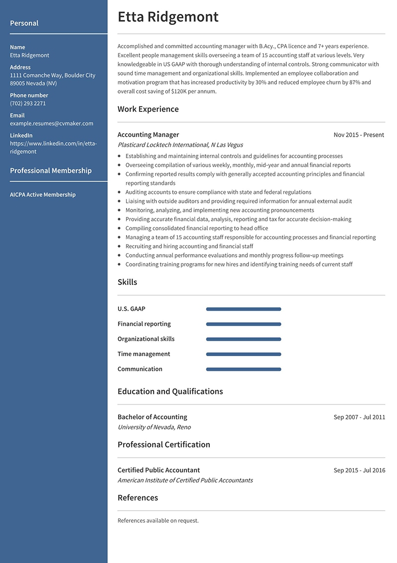 Manager Accountant Resume Sample