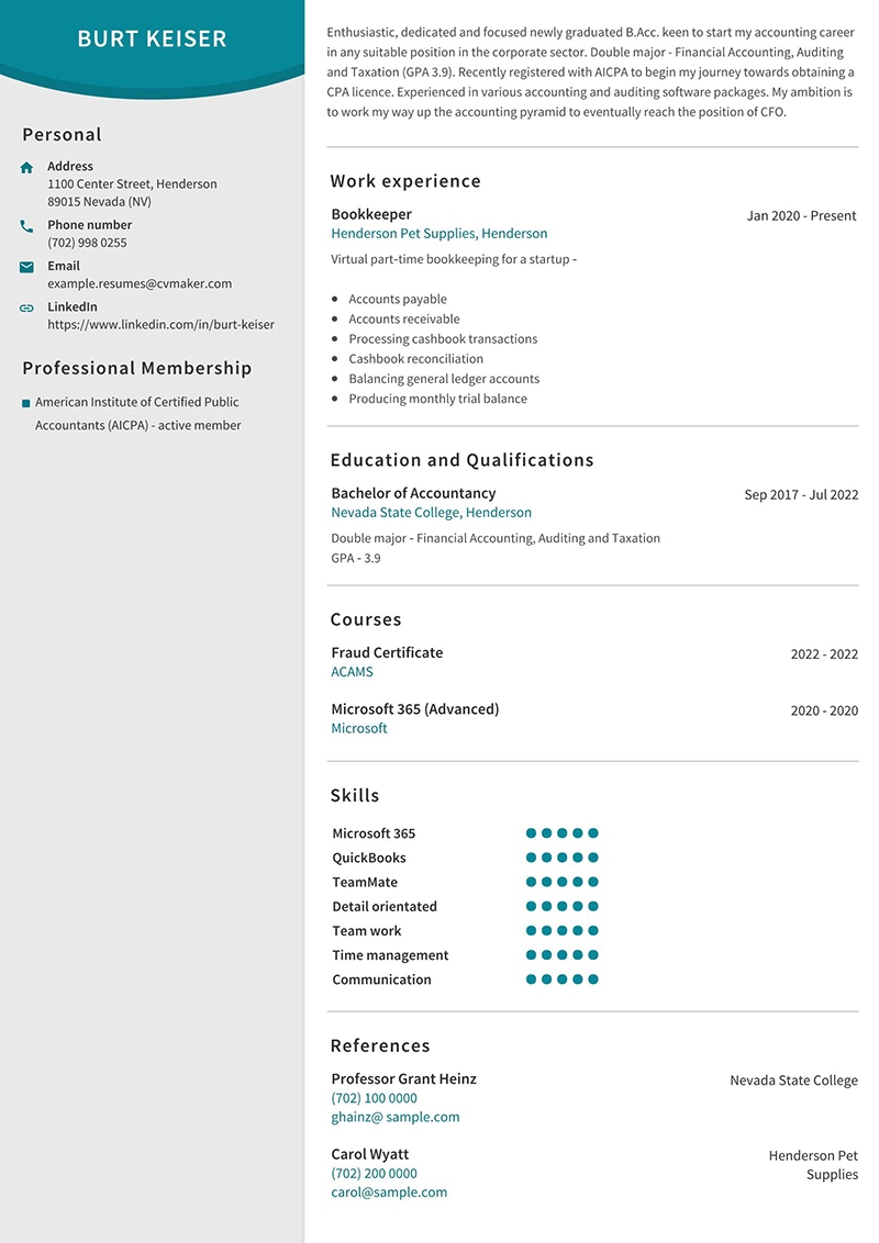 Staff Accountant Resume Burt Keiser Entry Level