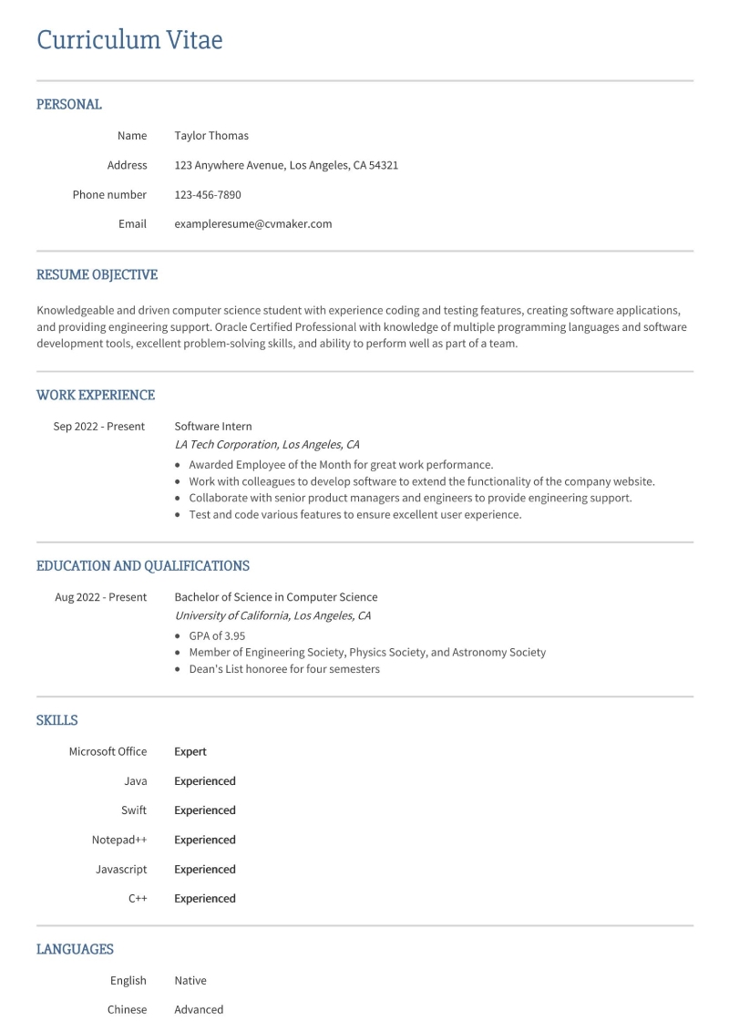 Student Resume Example