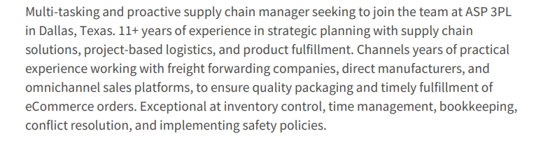 Supply Chain Manager Resume Professional Summary