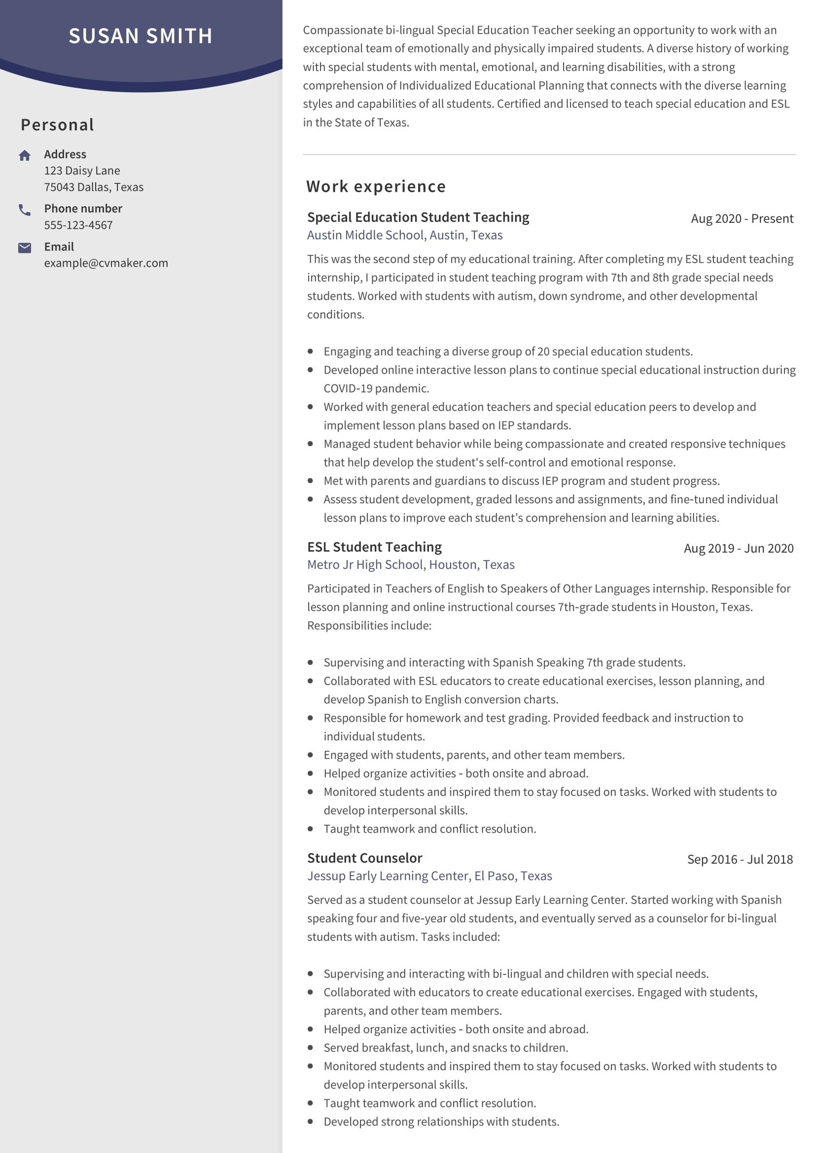 special education teacher cv