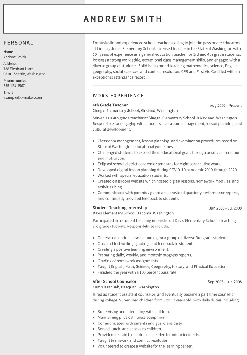 Teacher Resume