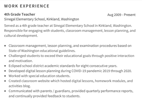 Teacher Resume