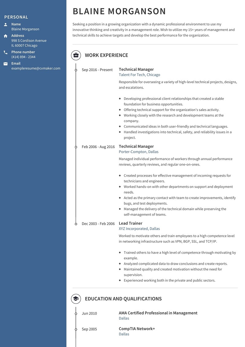 Technical Resume example