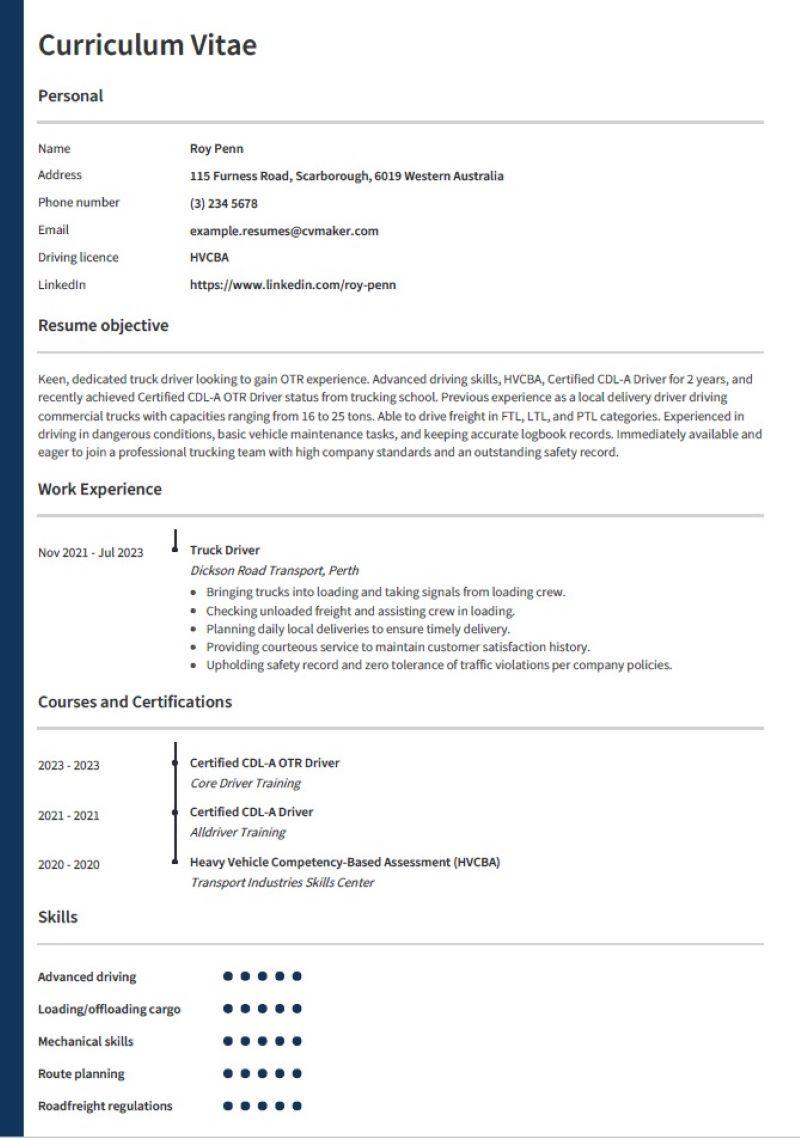 Truck Driver Resume Sample Job - Truck Driver Resune Example 