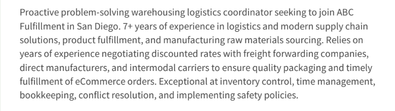 Warehouse Leadership Position Example