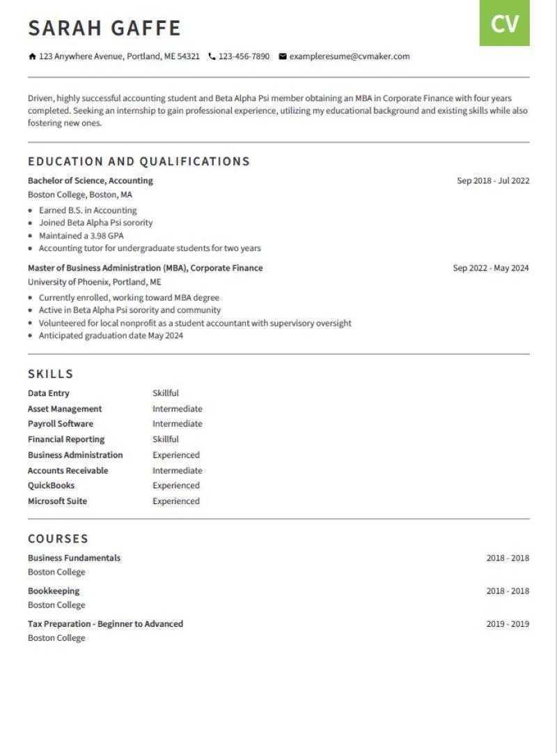Accounting Intern Resume Sample, Template & Writing Guide for 2025