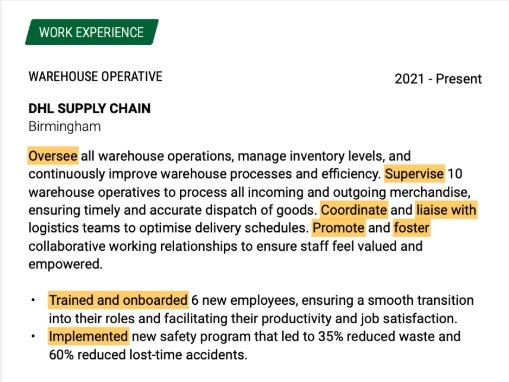 ats resume work experience