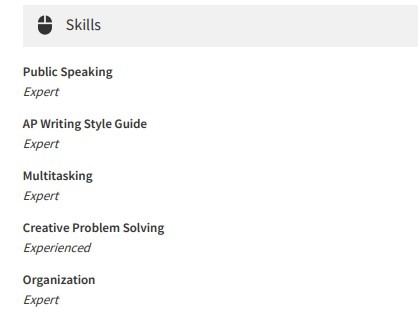 College Student Resume Skills Example