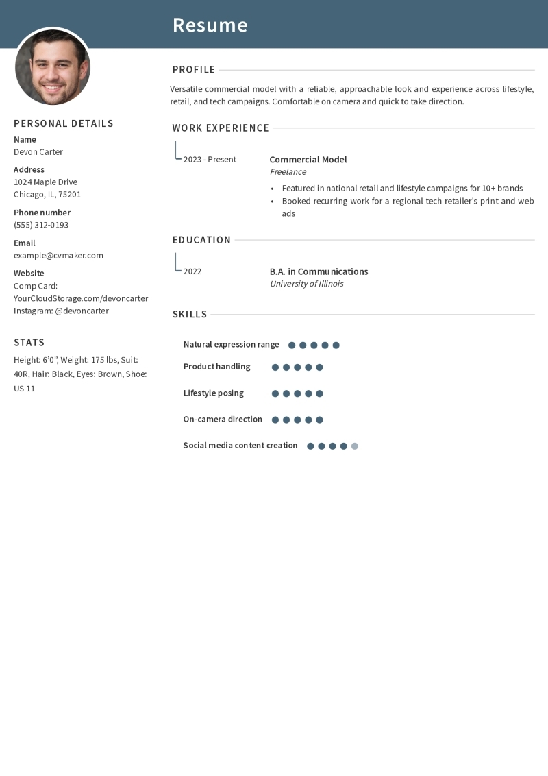 Commercial Model Resume Example Commercial Model Resume Example