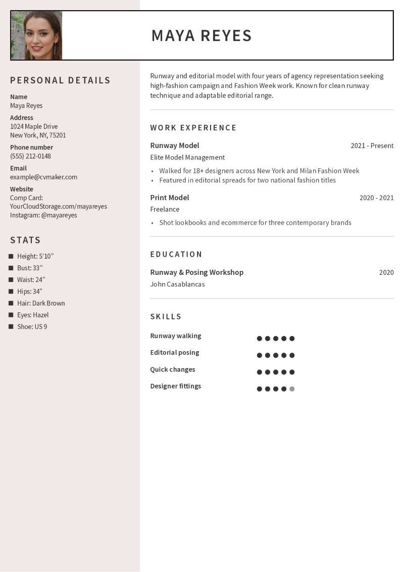 Fashion Model Resume Example Fashion Model Resume Example