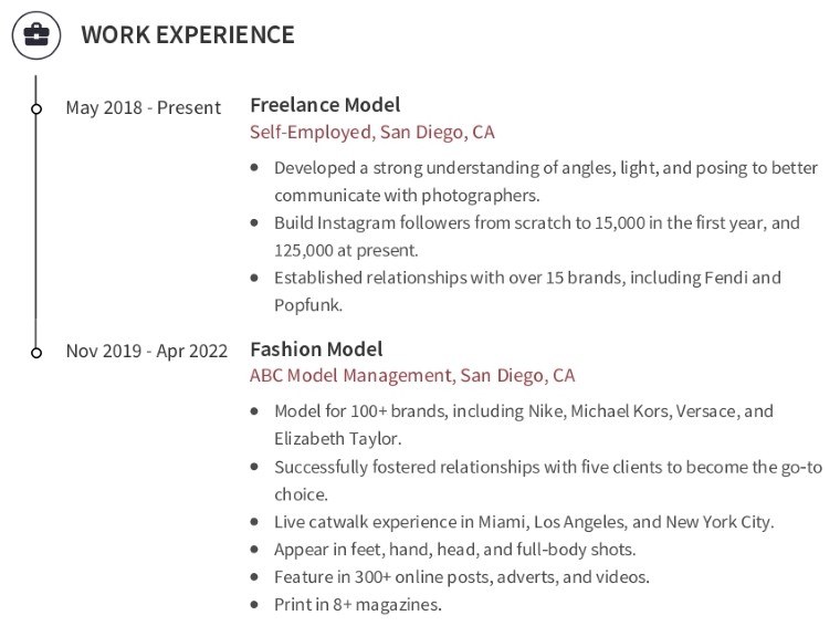 Model Resume Work Experience Example