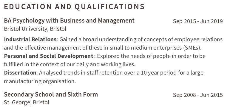 HR student CV education