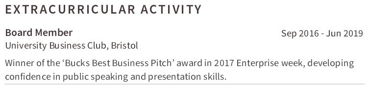 HR student CV extracurricular activities
