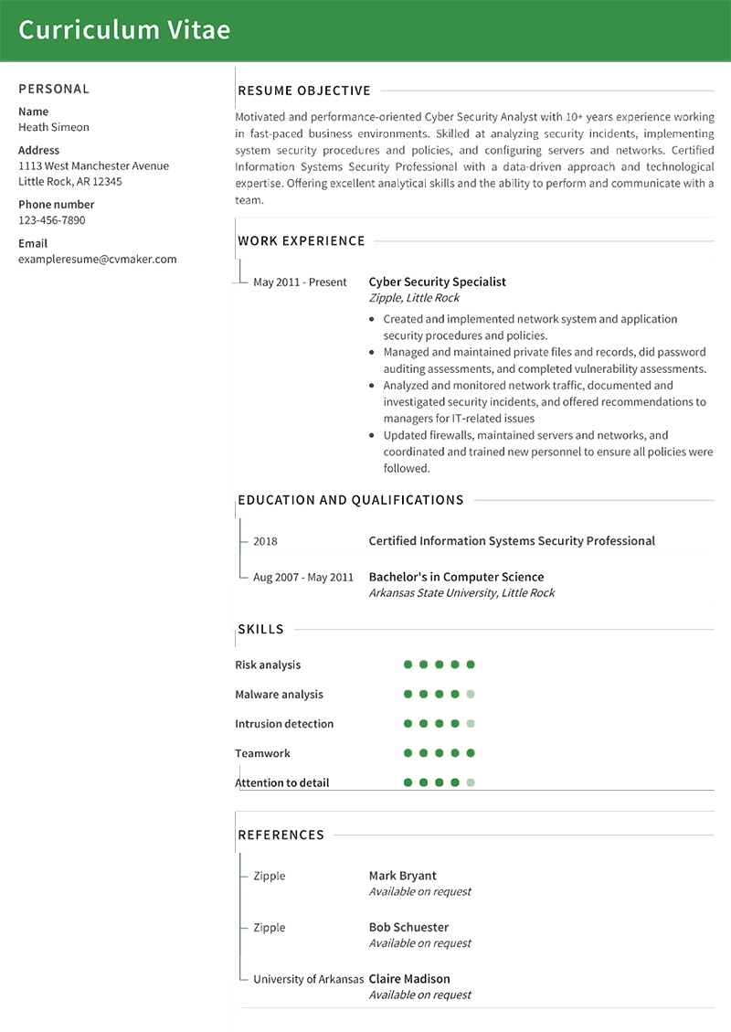 cyber security resume example