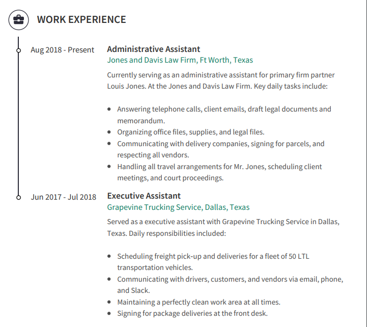 executive assistant resume work experience example