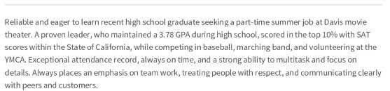 first job personal profile