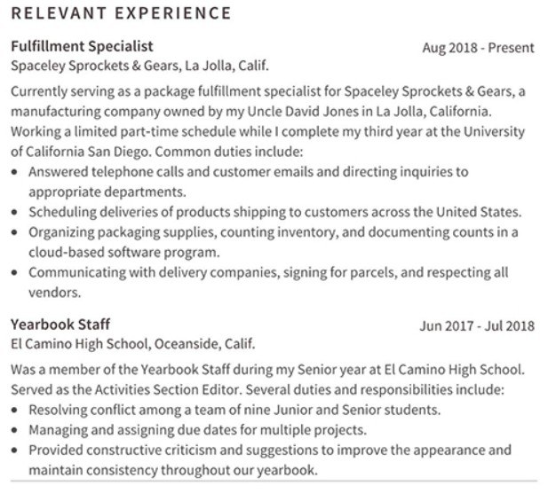 first job relevant experience